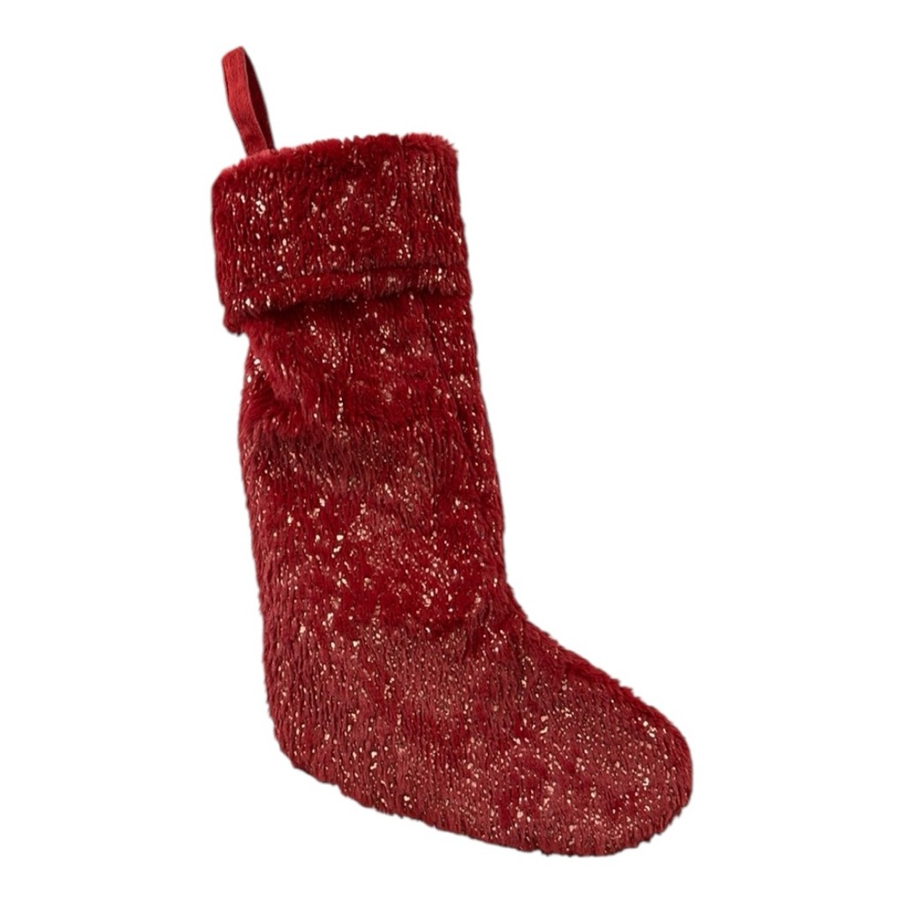 Isaac Mizrahi 22" Faux Fur Red and Gold Sparkly Christmas Stocking